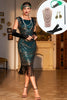 Load image into Gallery viewer, Dark Green Sequined Fringed 1920s Gatsby Dress with Accessories Set