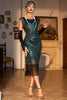 Load image into Gallery viewer, Dark Green Sequined Fringed 1920s Gatsby Dress with Accessories Set