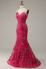 Load image into Gallery viewer, Hot Pink Sequins Print Mermaid Prom Dress