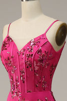 Load image into Gallery viewer, Hot Pink Sequins Print Mermaid Prom Dress