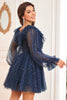 Load image into Gallery viewer, A Line V Neck Navy Short Homecoming Dress with Long Sleeves