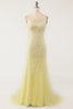 Load image into Gallery viewer, Mint Spaghetti Straps Appliques Mermaid Long Prom Dress