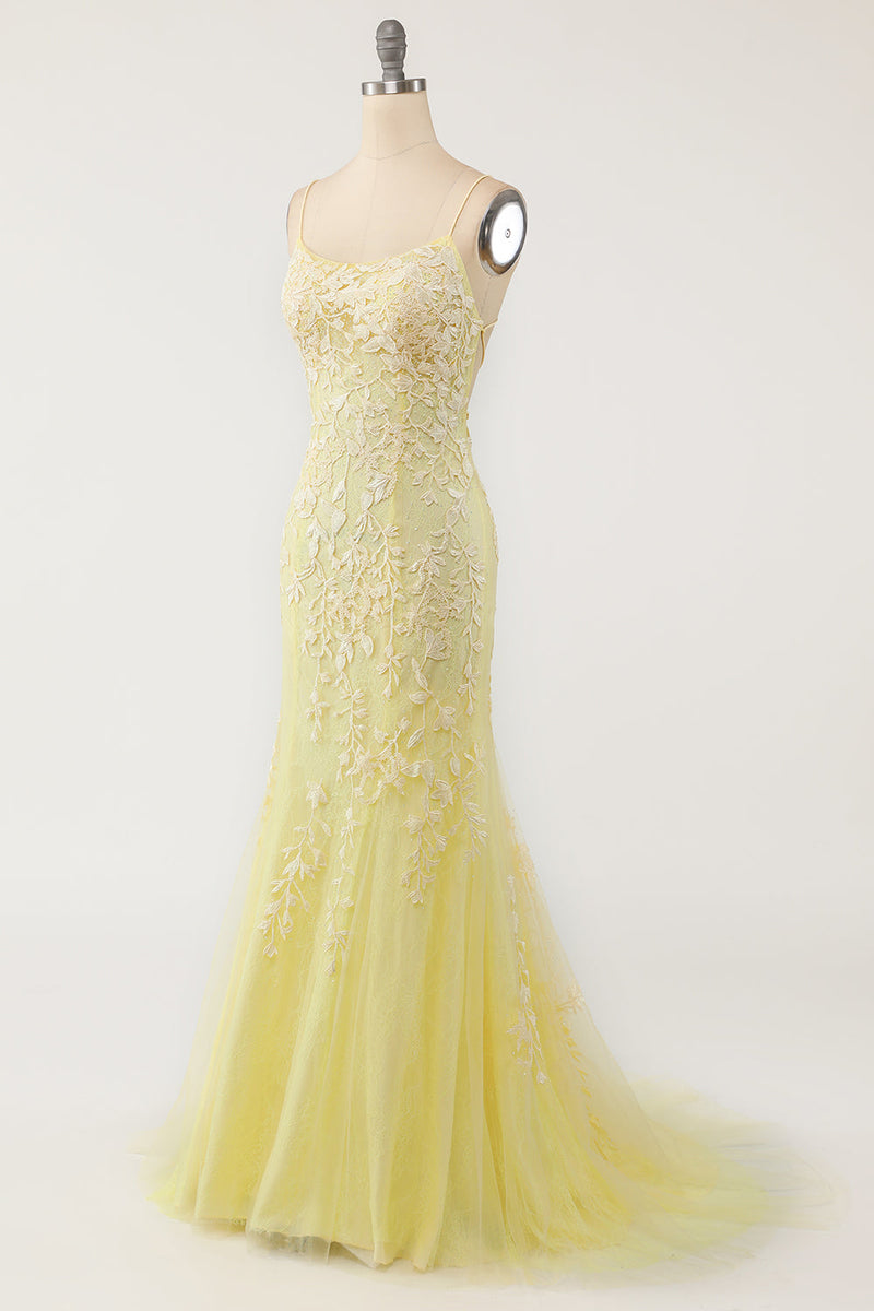 Load image into Gallery viewer, Yellow Mermaid Long Prom Dress with Appliques