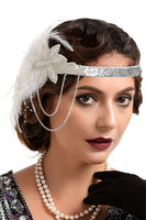Load image into Gallery viewer, 1920s Black and Gold Feather Beaded Headband