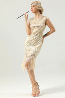 Load image into Gallery viewer, Gold Sequins Gatsby Glitter Fringe 1920s Dress