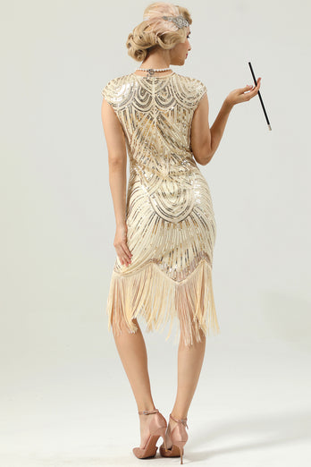 Gold Sequins Gatsby Glitter Fringe 1920s Dress