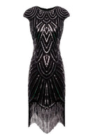 Load image into Gallery viewer, Gold Sequins Gatsby Glitter Fringe 1920s Dress With 20s Accessories Set