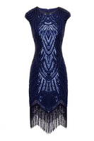 Load image into Gallery viewer, Gold Sequins Gatsby Glitter Fringe 1920s Dress With 20s Accessories Set