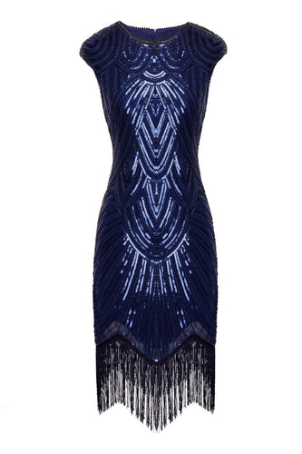 Round Neck Royal Blue Sequins 1920s Dress