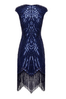 Load image into Gallery viewer, Round Neck Royal Blue Sequins 1920s Dress