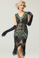 Load image into Gallery viewer, Gold Sparkly Sequin V-Neck 1920s Great Gatsby Dress