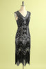 Load image into Gallery viewer, Sparkly Roaring 20s Black and Gold Sequin 1920s Flapper Dress