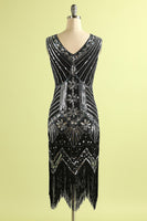Load image into Gallery viewer, Sparkly Roaring 20s Blue Sequin 1920s Flapper Dress with Fringes