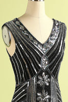Load image into Gallery viewer, Sparkly Roaring 20s Black and Gold Sequin 1920s Flapper Dress