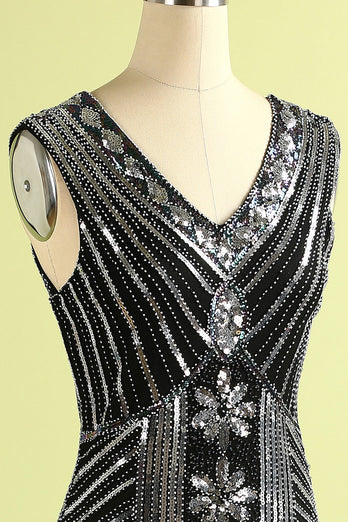Sparkly Roaring 20s Black and Gold Sequin 1920s Flapper Dress