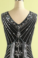 Load image into Gallery viewer, Sparkly Roaring 20s Black and Gold Sequin 1920s Flapper Dress