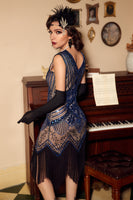 Load image into Gallery viewer, Sparkly Roaring 20s Blue Sequin 1920s Flapper Dress with Fringes