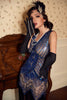 Load image into Gallery viewer, Sparkly Roaring 20s Black and Gold Sequin 1920s Flapper Dress