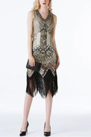Load image into Gallery viewer, 1920s Gatsby Sequin Fringed Flapper Dress with 20s Accessories Set