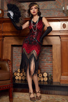 Load image into Gallery viewer, Queendancer Women Sparkly Roaring 20s Dress Red Sequin 1920 Flapper Great Gatsby Dress with Fringes