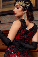 Load image into Gallery viewer, Red Glitter Fringe Gatsby 1920s Flapper Dress