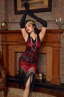 Load image into Gallery viewer, Gold Sparkly Sequin V-Neck 1920s Great Gatsby Dress