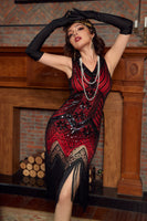 Load image into Gallery viewer, Gold Sparkly Sequin V-Neck 1920s Great Gatsby Dress