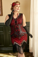 Load image into Gallery viewer, Sparkly Red Sequin Plus Size 1920s Flapper Dress with Fringes