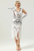 Load image into Gallery viewer, Queendancer Women Roaring 20s White 1920s Dress Sequin Flapper Gatsby Dress with Fringes