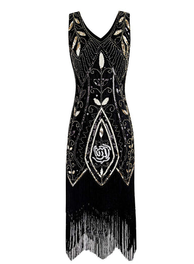 Ivory Sequins Glitter Fringe 1920s Dress