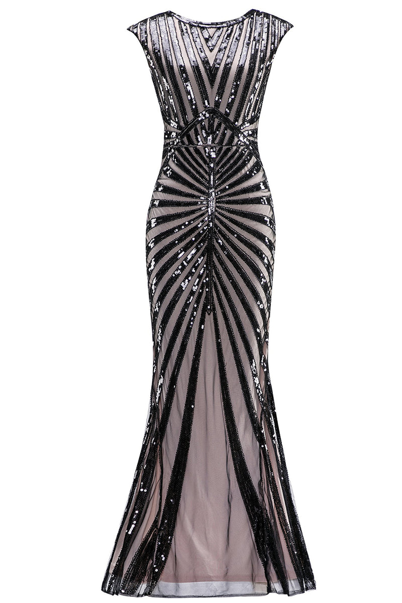 Load image into Gallery viewer, Black Mermaid 1920s Sequined Flapper Dress