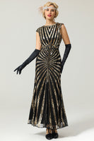 Load image into Gallery viewer, Black and Gold Mermaid 1920s Sequined Flapper Dress