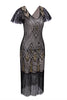 Load image into Gallery viewer, Black Sequin Midi Fringe Sequin Dress