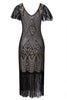 Load image into Gallery viewer, V Neck Black and Gold Sequin 1920s Fringe Dress