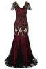 Load image into Gallery viewer, V Neck Black and Gold Sequins 1920s Dress With 20s Accessories Set