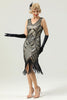 Load image into Gallery viewer, Black V Neck Sequin 1920s Flapper Dress
