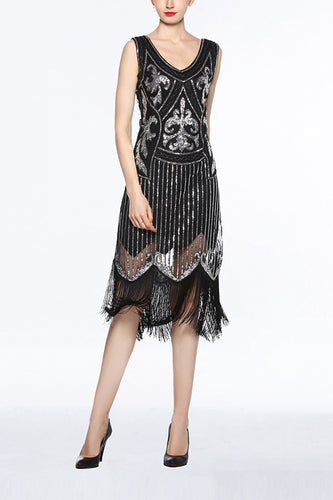 Black 1920s Fringe Sequin Flapper Dress