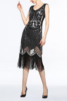 Load image into Gallery viewer, Black 1920s Fringe Sequin Flapper Dress