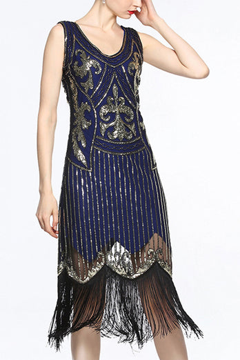 Black 1920s Fringe Sequin Flapper Dress