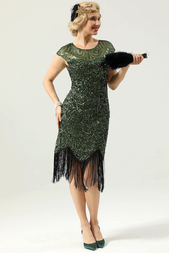 Sequins 1920s Fringe Dress With 20s Accessories Set