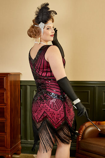 Plus Size V-Neck Fuchisa 1920s Flapper Dress