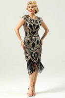 Load image into Gallery viewer, Black&amp;Green Sequins 1920s Dress With 20s Accessories Set