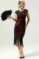 Load image into Gallery viewer, Black&amp;Green Sequins 1920s Dress With 20s Accessories Set