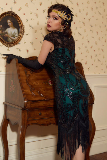 Black Sleeveless Sequin Fringe 1920 Dress