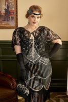 Load image into Gallery viewer, Black Sequins Fringes Plus Size 1920s Flapper Dress