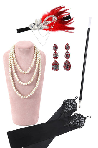 1920s Red Costume Accessories Set