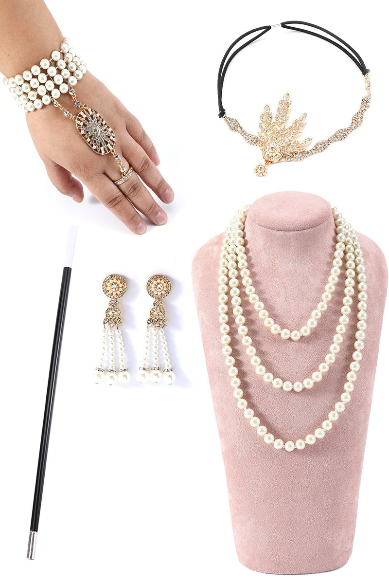 Load image into Gallery viewer, Champagne Gatsby 1920s Dress with 20s Accessories Set