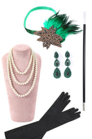Load image into Gallery viewer, Sheath Green Gatsby 1920s Dress with 20s Accessories Set