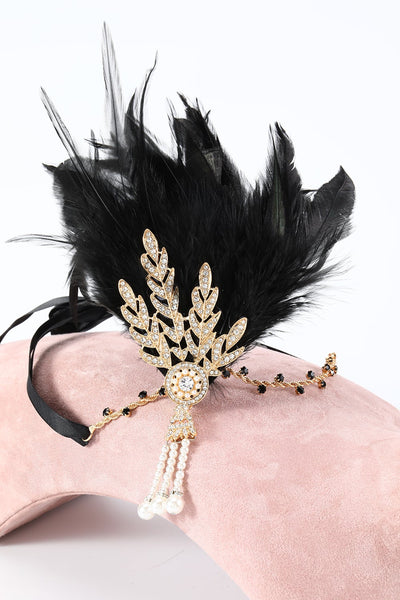 Black 1920s Feather Headband