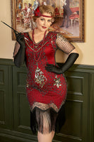 Load image into Gallery viewer, Plus Size 1920s Gatsby Sequin Fringed Paisley Flapper Dress